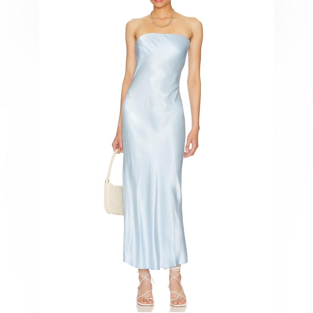 Strapless Satin Slip Dress in Light Blue